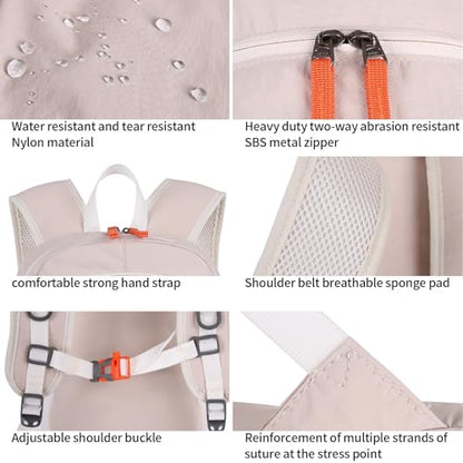 FENGDONG 35L Lightweight Foldable Waterproof Packable Travel Small Hiking Backpack Daypack for men women - color: Beige Orange