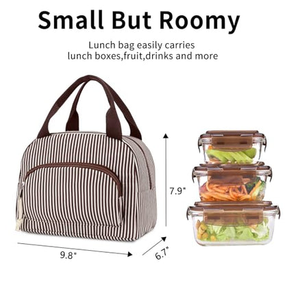 Lunch Bag Women Lunch Box for Women Adult Cute Insulated Lunch Bag Small Cooler Lunch Tote Bags for Work Picnic Travel (Coffee Stripes) - color: Coffee Stripes