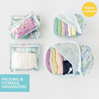 Bumkins Packing Cubes and TSA Approved Pouches for Travel Bag, Organize Luggage with Compression Bags, Essential Traveling Accessories to Pack Clothes, Toiletries, Carryon Suitcase, 5-pc Disney Stitch - color: B6 Aloha Stitch-set