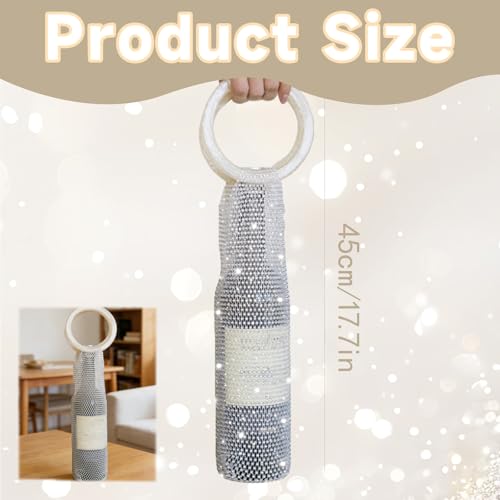 Wine Pouch Mesh Bag, Resin Handle Wine Bag, Sparkly Rhinestone Handwoven Mesh Bags, Party Water Bottle Bags Accessory, Daily Housewarming Party Use - color: White