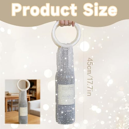 Wine Pouch Mesh Bag, Resin Handle Wine Bag, Sparkly Rhinestone Handwoven Mesh Bags, Party Water Bottle Bags Accessory, Daily Housewarming Party Use - color: White
