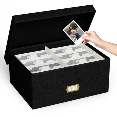 Decorative Photo Storage Box - Linen Photo Box Organizer with Dividers, Fits Holds Up to 1700 Pictures and 5x7 Photos, Memory Keepsake Organizer for Photos, Scrapbook Supplies, Cards, Stamps (Black) - color: Black, size: 5x7 (1 Pack)