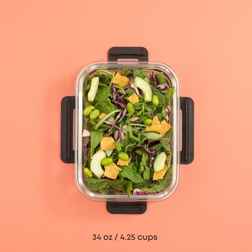 JoyJolt Glass Food Storage Containers with Lids. 5 Pack Glass Meal Prep Containers Reusable 35oz Single Compartment Airtight Container Set. Lunch Containers for Adults and Kitchen Storage Containers - color: Black
