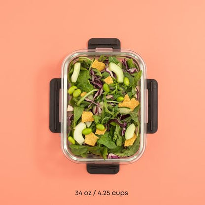 JoyJolt Glass Food Storage Containers with Lids. 5 Pack Glass Meal Prep Containers Reusable 35oz Single Compartment Airtight Container Set. Lunch Containers for Adults and Kitchen Storage Containers - color: Black