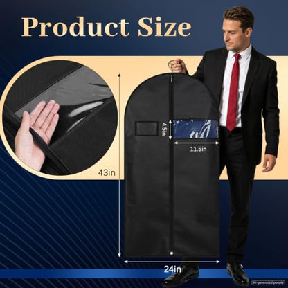 Lzerking Premium Garment Bag 8-Pack, 43 Inch Garment Bags for Hanging Clothes, Suit Bags for Travel with Clear Window, Sweater, Coat & Suit Storage