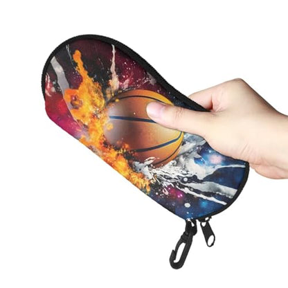 AFPANQZ Glasses Case with Carabiner Hanging Portable Neoprene Zipper Sunglasses Case Soft Lightweight - color: Basketball Flame Smoke