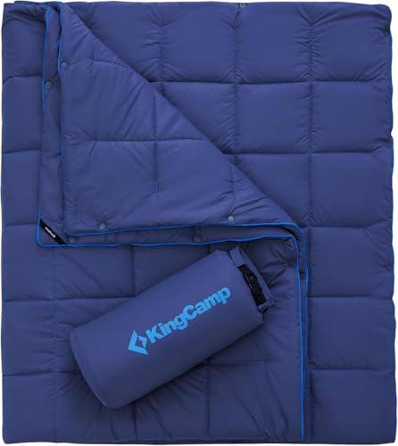 KingCamp Ultralight Camping Blanket, Packable Down Alternative Puffy Wearable Blankets Weatherproof Warm Package Quilt with Snap Buttons for Outdoor Hiking Travel Picnic Stadium (69" L x 53" W, Navy) - color: Puretrail-navy, size: 69" x 53"