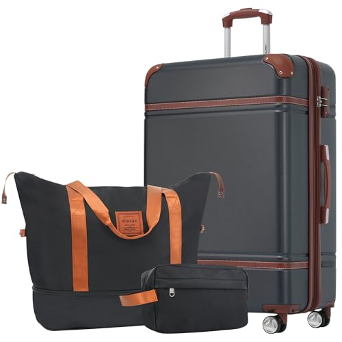 Merax Suitcase Set 28 inches Expandable Luggage with TSA Lock Spinner Wheels Hardshell Lightweight Vintage Luggage with Travel Bag,Black - color: Black, size: 28 IN