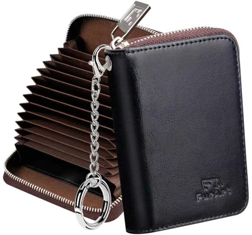 FurArt Zipper Wallet Women, RFID Blocking Credit Card Wallet, Business Card Holder, Compact Size KeyChain Wallet - color: Crazy Horse black