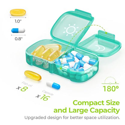 AUVON XL Weekly Pill Organizer 2 Times a Day, Pill Box 7 Day with One-Side Large Openings for Easy to Use, Cyan AM PM Pill Case for Medication, Vitamins, Fish Oils, Supplements - color: Cyan