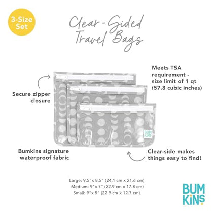 Bumkins Travel Bag, Toiletry, TSA Approved Packing Pouch, Zip Bag, Quart Size Airline Compliant, Clear-Sided, Set of 3 Sizes - color: A4 Lunar Gray, style: Bumkins