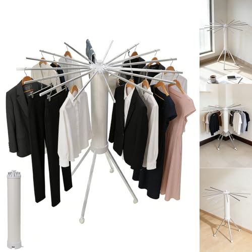 Clothes Drying Rack Foldable, Clothes Drying Rack Drying with wheels with 16 Arms Laundry Drying Rack Saving Collapsible Hanger Tripod Clothes Drying Rack Rack Clothing Balcony Bedroom Apartment