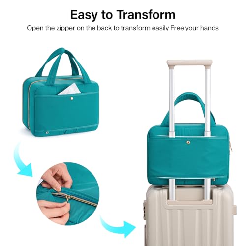 Hanke Hanging Travel Toiletry Bag for Women with Jewelry Organizer Compartment, Travel Essentials Toiletries and Makeup Bag, Water-Resistant & Stain-Resistant with Trolley Strap (Turquoise Green) - color: Turquoise Green
