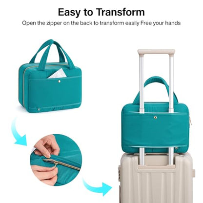 Hanke Hanging Travel Toiletry Bag for Women with Jewelry Organizer Compartment, Travel Essentials Toiletries and Makeup Bag, Water-Resistant & Stain-Resistant with Trolley Strap (Turquoise Green) - color: Turquoise Green