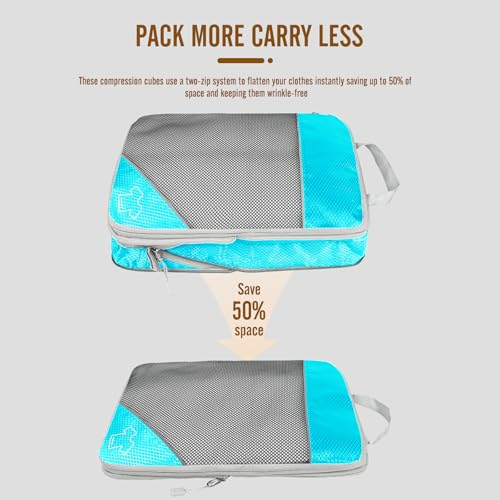 8 Set Compression Packing Cubes for Travel, Expandable Luggage Organizer with Shoe Bag & Laundry Bag - Lightweight Suitcase & Backpack Travel Essentials (Sky Blue) - color: Sky Blue