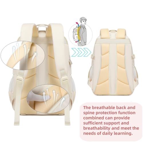 Laptop Backpack For Teen Boys Girls Durable Bookbag Middle High School Bag Women Men Waterproof Travel Daypack (4Beige) - color: Off-white