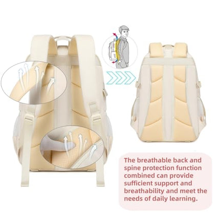 Laptop Backpack For Teen Boys Girls Durable Bookbag Middle High School Bag Women Men Waterproof Travel Daypack (4Beige) - color: Off-white