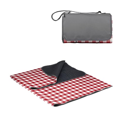 ONIVA - a Picnic Time brand Blanket Tote Outdoor Picnic Blanket, Beach Blanket, Camping Blanket 59x51 inches - color: Red Check With Gray