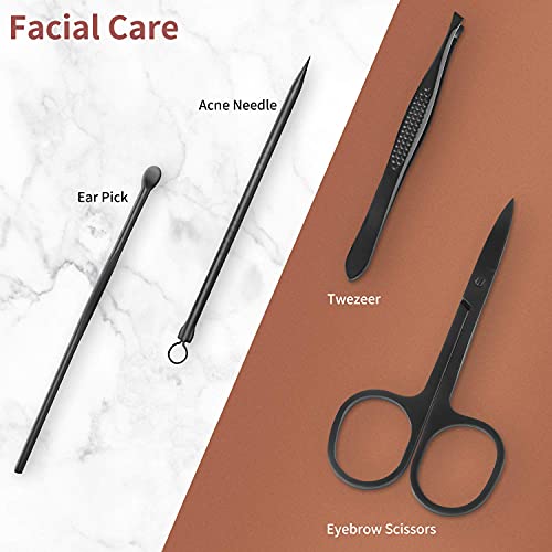 Teamkio 12pcs Manicure Set Pedicure Nail Clippers Set Travel Hygiene Kit Stainless Steel Professional Cutter Care Set Scissor Tweezers Knife Ear Pick Tools Grooming Kits with Leather Case - color: Brown-12pcs