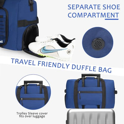 Foldable Travel Duffle Bag,Duffle Bag with Shoes Compartment and Adjustable Strap,Large Packable Travel Bags for Men Women,Waterproof Duffel Bag - color: Blue