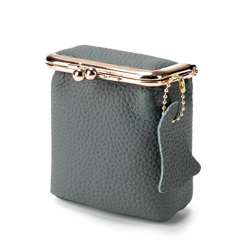 Litchi Leather Coin Purse for Women, Portable Vintage Wallet Mini Lipstick Holder Fashion Solid Color Kiss Lock Key Storage Square Pouch (Green) - color: Green