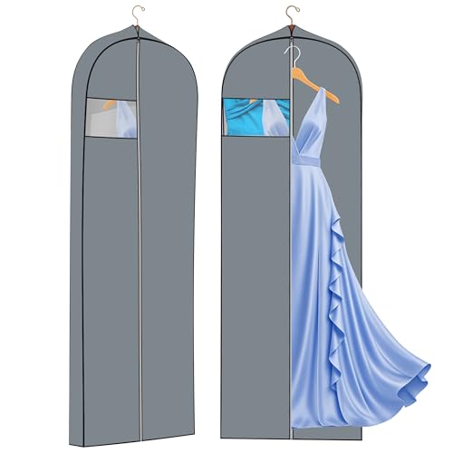 Dress Bags for Gowns Long, 2 Packs 65" Garment Bags for Hanging Clothes, 4" Gusseted Clothing Bags for Closet Storage and Travel, Suit Bags for Coats, Jackets, Shirts and Sweater (2)