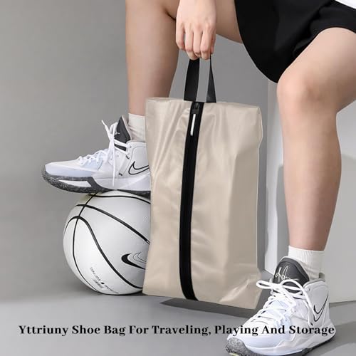 Waterproof Shoe Bag Odor Absorbing Multifunctional Storage Lightweight Shoe Dust Bags with Zipper for Gym Sports Travel Work Men and Women (Off White, 16.5 × 9.8 Inches)