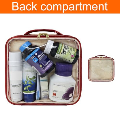 Medium Travel Pill Bottle Organizer, Clear Medicine Bag, 2 Zipper Compartments with Divider and Mesh Pockets, Easy View of Medications, Medical Supplies, and Toiletries, PVC - Red - color: - Pvc Red, size: M (Pack of 1)