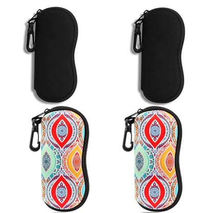 Hion Sunglasses Soft Case Ultra Light Neoprene Zipper Eyeglass Case With Belt Clip - color: 4pcs-2pcs Black+2pcs Pattern