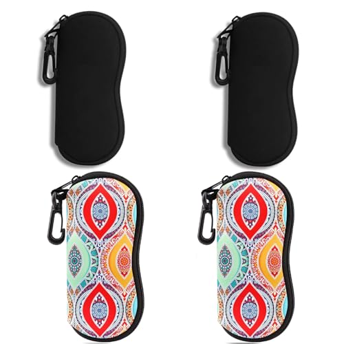 Hion Sunglasses Soft Case Ultra Light Neoprene Zipper Eyeglass Case With Belt Clip - color: 4pcs-2pcs Black+2pcs Pattern