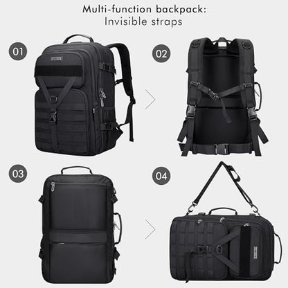 WITZMAN Carry On Travel Backpack for Men Large Convertible 45L Fit 17 Inch Laptop Backpack 3 in 1 Bag for Airline Approved(B688 Black) - color: Black