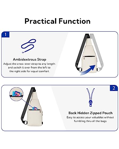 WATERFLY Medium Crossbody Sling Backpack Anti Theft Backpack for Traveling Chest Shoulder Bag - color: White(medium)