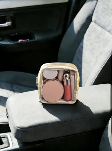 Pocmimut Clear Makeup Bag, Easy to Find Mini Makeup Bag for Purse, Travel Makeup Bag for Car, Compact Cosmetic Pouch for Daily Essentials,Gold - color: Gold, style: Mini