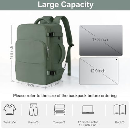 Sinaliy Travel Backpack, Carry on Flight Approved Backpack with Multi-Pockets, TSA Waterproof 17.3inch Laptop Backpack, Personal Item Travel Bag for Men Women, Army Green - color: Army Green, size: X-Large
