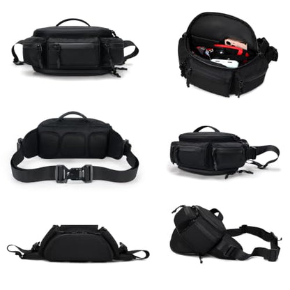 reeyee tactical fanny pack Fanny Pack for Men Women,Water-Resistant Sling Bag,Reflective Zipper, Utility Cycling Waist Pack, 6.5L Expandable Motorcycle Hip Bag Belt Outdoor Hiking Fishing Bumbag