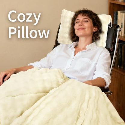 Travel Blanket and Pillow-2-in-1, Ultra-Soft&Compact, Airplane Blanket with Hand Luggage Belt and Backpack Clip,Travelers Accessories Gifts, 61x43 Inches（White） - color: White