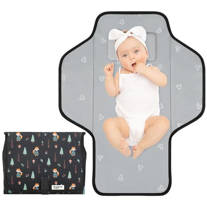 Baby Portable Changing Pad Travel - Waterproof Compact Diaper Changing Mat with Built-in Pillow - Lightweight & Foldable Baby Diaper Changer, Newborn Shower Gifts - color: Black-Woods