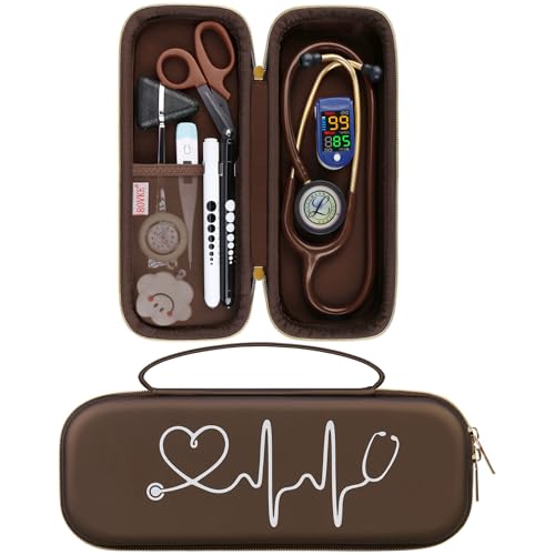 BOVKE Stethoscope Case for 3M Littmann Classic III Monitoring, Lightweight II S.E, MDF Acoustica Deluxe Stethoscopes - Extra Room for Medical Bandage Scissors EMT Trauma Shear and LED Penlights, Brown - color: Z_Brown