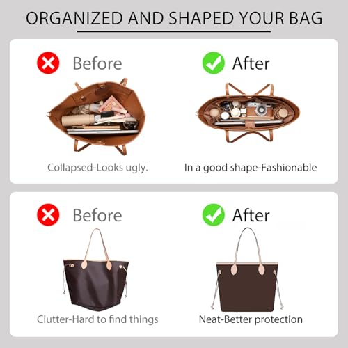 Soft Nylon Purse Organizer Insert for Lv Neverfull MM Tote Bag, Waterproof Lightweight with Laptop Compartment Luxury Neverfull MM Organizer, Tote Handbags Divider Shaper with Cup Holder Insert,Brown - color: Brown