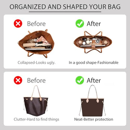 Soft Nylon Purse Organizer Insert for Lv Neverfull MM Tote Bag, Waterproof Lightweight with Laptop Compartment Luxury Neverfull MM Organizer, Tote Handbags Divider Shaper with Cup Holder Insert,Brown - color: Brown