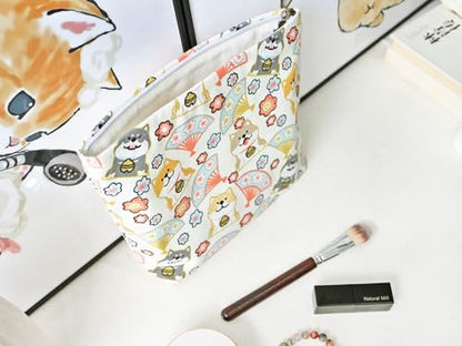 HAPPYHEIDI Canvas Pouch for Travel, Makeup Bag Case, Creamy White Dogs, Cotton, Animal Print, Zipper Closure, 7.1x2.4x7 Inches - color: GR-Canvas-Creamy White Dogs