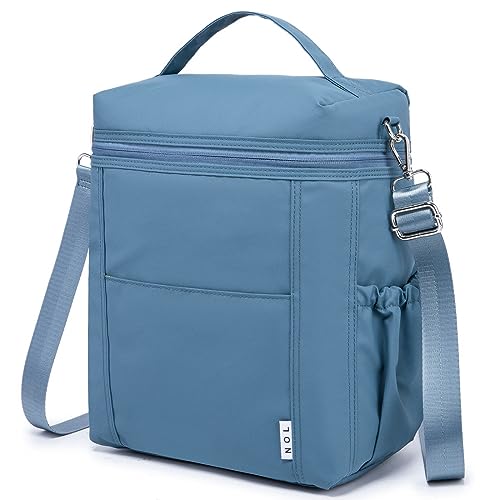 NOL Natural Organic Lifestyle Insulated Lunch Bags for Women Cooler Bag Lightweight Nylon Waterproof Lunch Box For Work (Dusty blue, Large) - color: Dusty blue, size: Large (12 Liters)