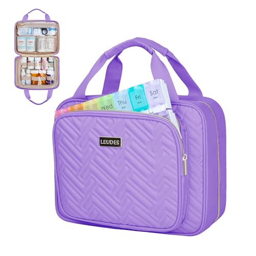 Leudes Travel Pill Bottle Organizer,Medicine Organizer and Storage,Home Medication Bag, Cases,Carrier for Pills,Vitamin,Fish Oil,Supplements for Women and Men (Medium, Purple) - color: Purple, size: Medium