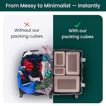 NOBL Travel Compressible Packing Cubes Set, 6 Pieces Travel Packing Organizers, Compression Luggage Cubes for Suitcases & Carry On, Space Saving (XXS, XS, S, M, L, XL) - Blush - color: Blush