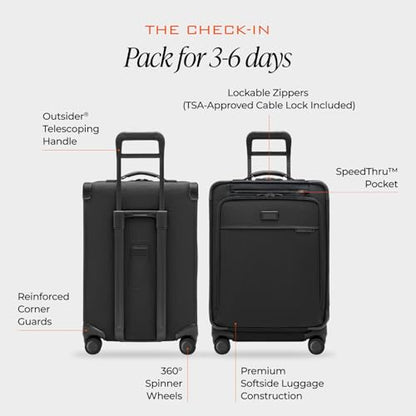 Briggs & Riley 24 Inch Compact Checked Suitcase Luggage with Wheels - Zipperless Compression Expansion System, 360 Spinner, Flat Packing Interior, Accessible Front Pocket - Baseline Collection - Black - color: Black, size: 24" Compact Checked