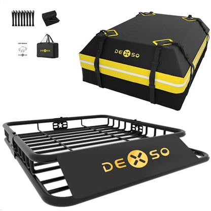 51" x 36" Universal Roof Rack Basket, 200 Lbs Capacity Rooftop Cargo Carrier Basket with 15 Cubic Feet (44" x 34" x 17") Waterproof Luggage Bag, for Suvs, Trucks, Vehiclesor Suvs, Trucks, Vehicles - size: 51" x 36"w/Bag