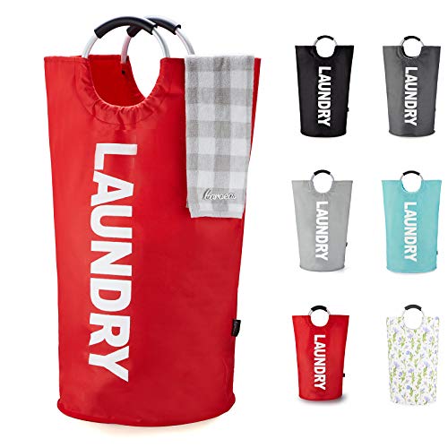 Caroeas 100L Laundry Basket,Large Laundry Hamper, Laundry Bag with Padded Handles, Clothes Hamper Stands Up Well, Collapsible Free Standing Easy Storage Washing Bin (Red,100L) - color: Red, size: 100L