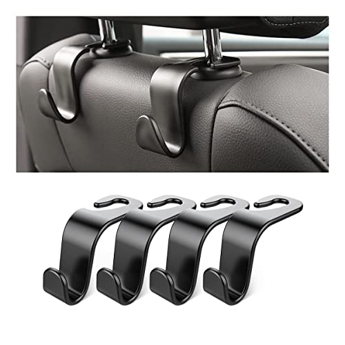 Car Back Seat Headrest Hooks, 4 Pack Black Stylish Back Seat Hanger for Car Handbag Clothes Coats Grocery Bags, Car Interior Accessories (Black2) - color: Black2