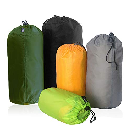 Frelaxy Stuff Sack Set 5-Pack (3L&5L&9L&15L&20L), Ultralight Ditty Bags with Dust Flap for Traveling Hiking Backpacking (Neon Green&Orange&Gray&Army Green&Black) - color: Neon Green&Orange&Gray&Army Green&Black