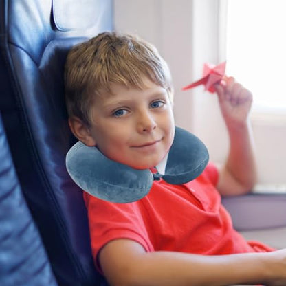 Cute Travel Neck Pillow, Kids Neck Pillow for Travel with Sleep Eye Mask, Memory Foam Cartoon Flight Sleeping Headrest Pillow for Boys & Girls, Train, Car, Airplane, Home Use - Bigmouth Shark - color: Bigmouth Shark